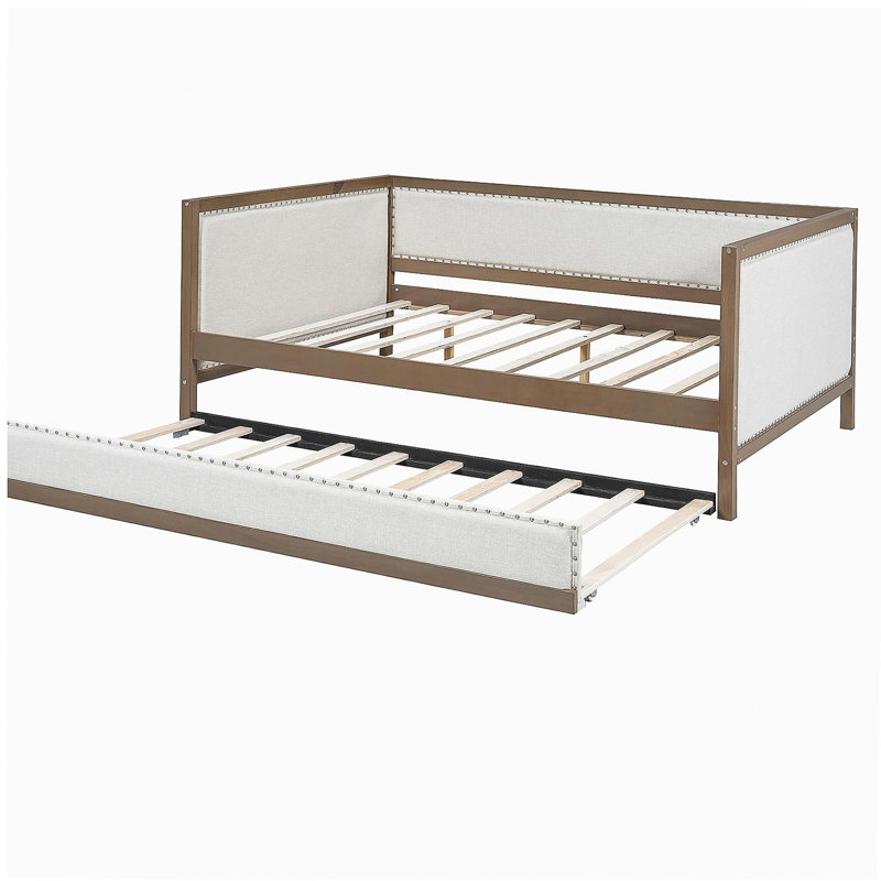 Lit de rangement avec tête de clou décorative en bois massif lit double
