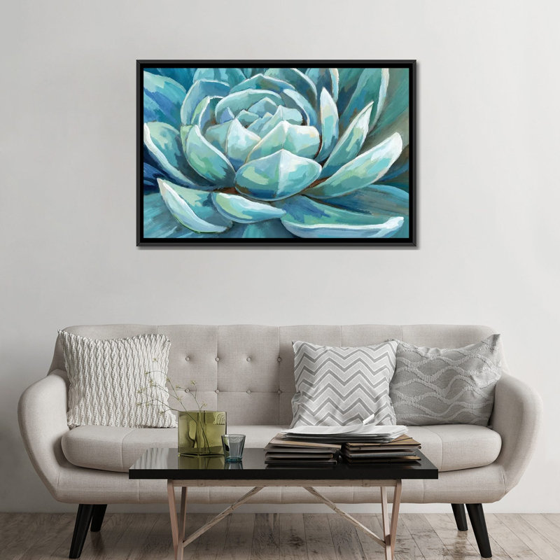 «Cerulean Succulent», reproduction sur toile, Toile avec cadre noir, H 32 po x l 48 po x P 1,5 po, Pas de tapis