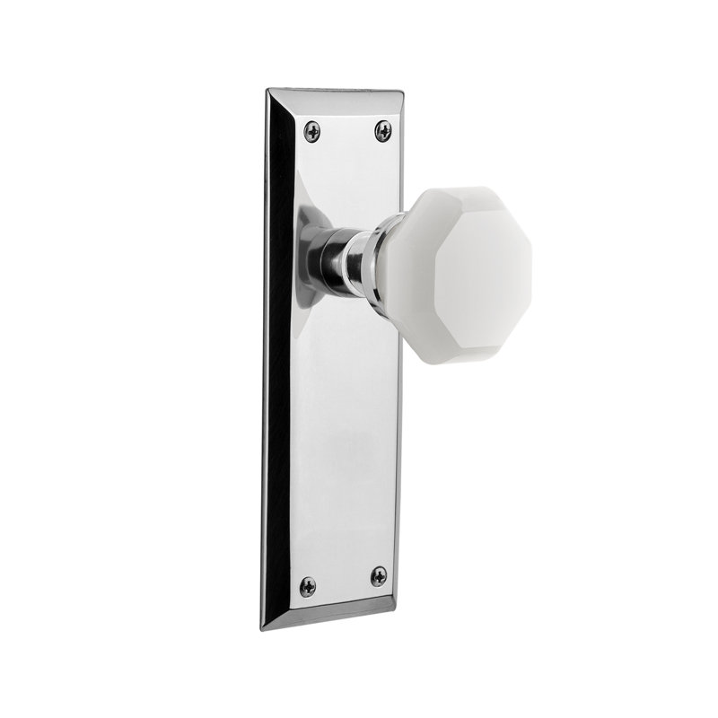 New York Plate with Waldorf White Milk Knob, Bright Chrome