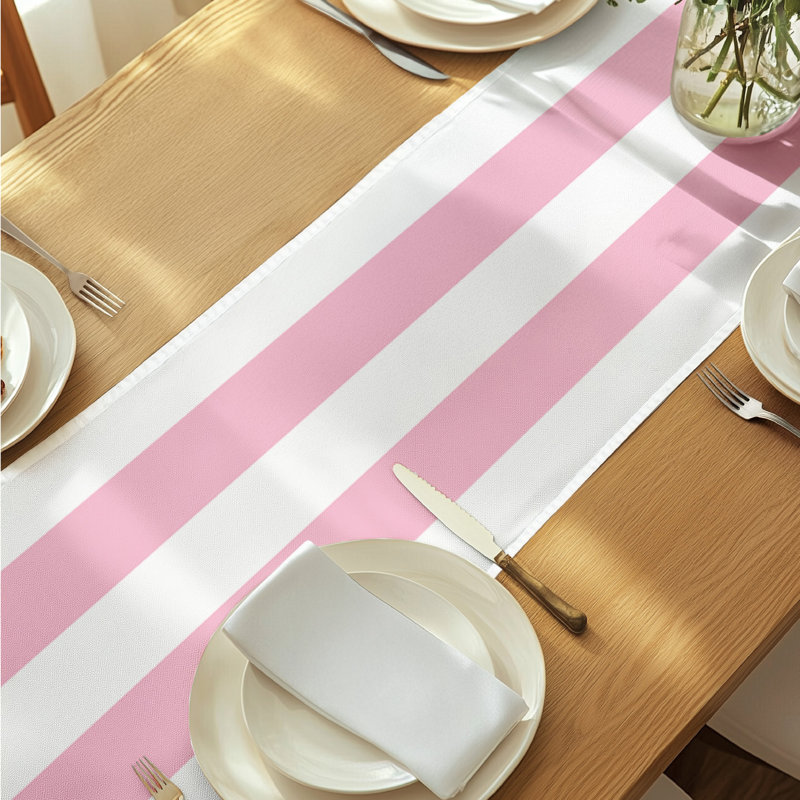 Pink Striped Table Runner 108" x 14", 108" L x 14" W, Pink