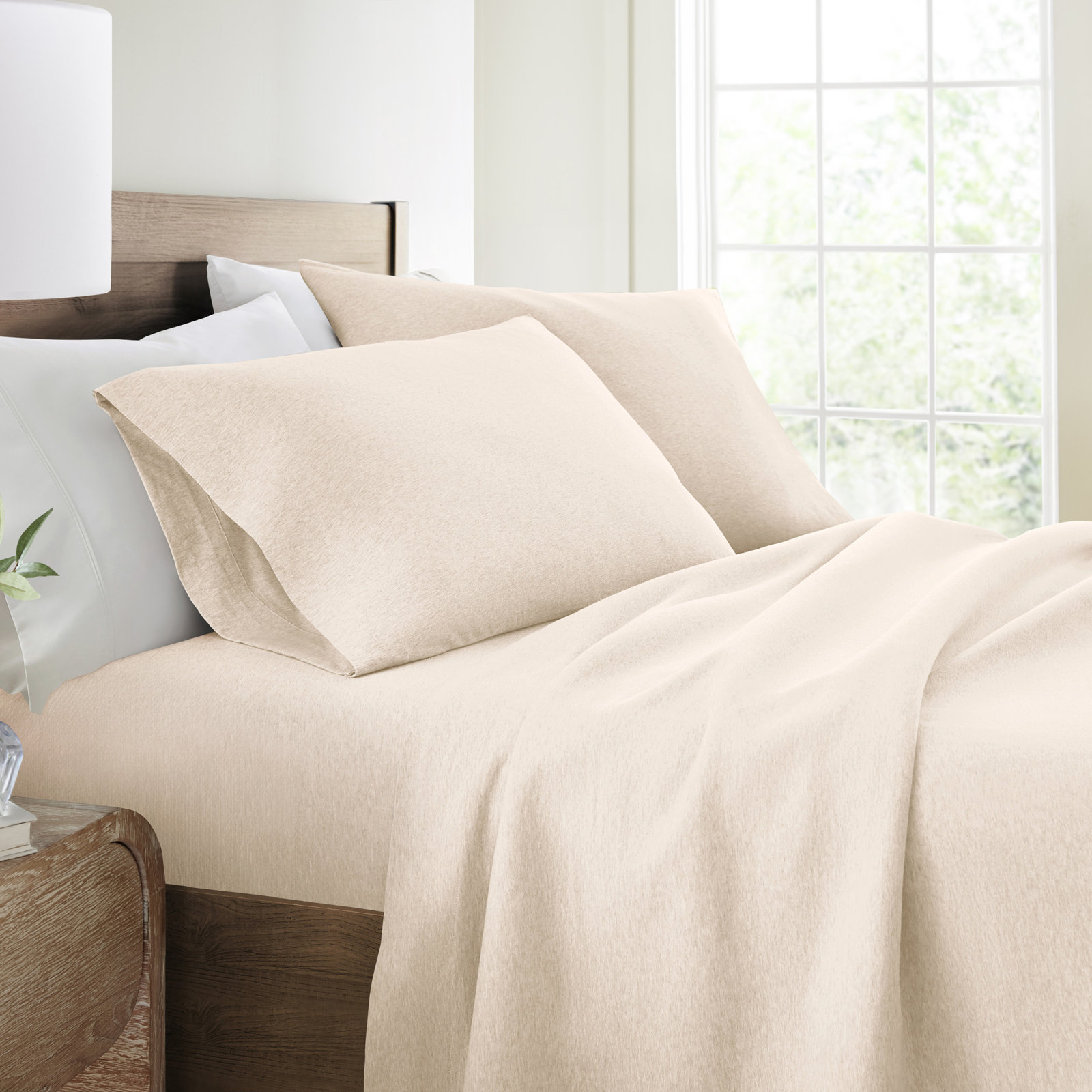 Cotton Sheet Set, Oatmeal, Queen Sheet Set + 1 Fitted Sheet + 2 Pillowcases