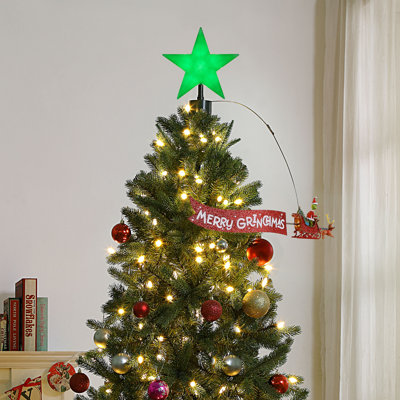 Décoration pour sommet de sapin animé avec bannière Grinch - Merry Grinchmas
