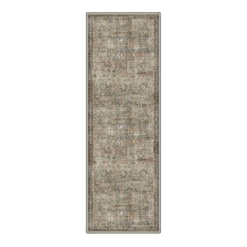 Tapis d'intérieur persan rétro lavable à la machine avec envers antidérapant, Tapis de couloir de 2 pi x 7 pi