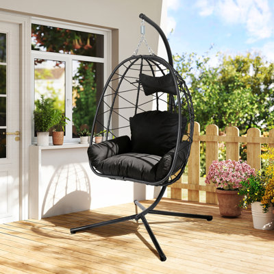 Chaise de hamac pour l'extérieur en osier avec coussin lavable