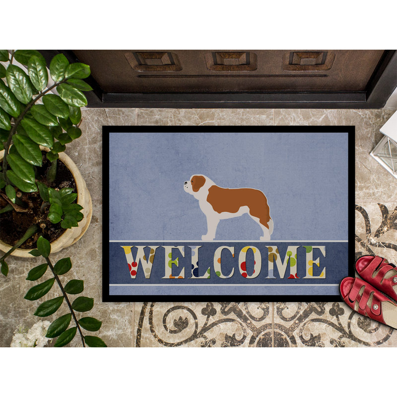 Welcome Non-Slip Outdoor Door Mat, Saint Bernard, Rectangle 2' x 3'