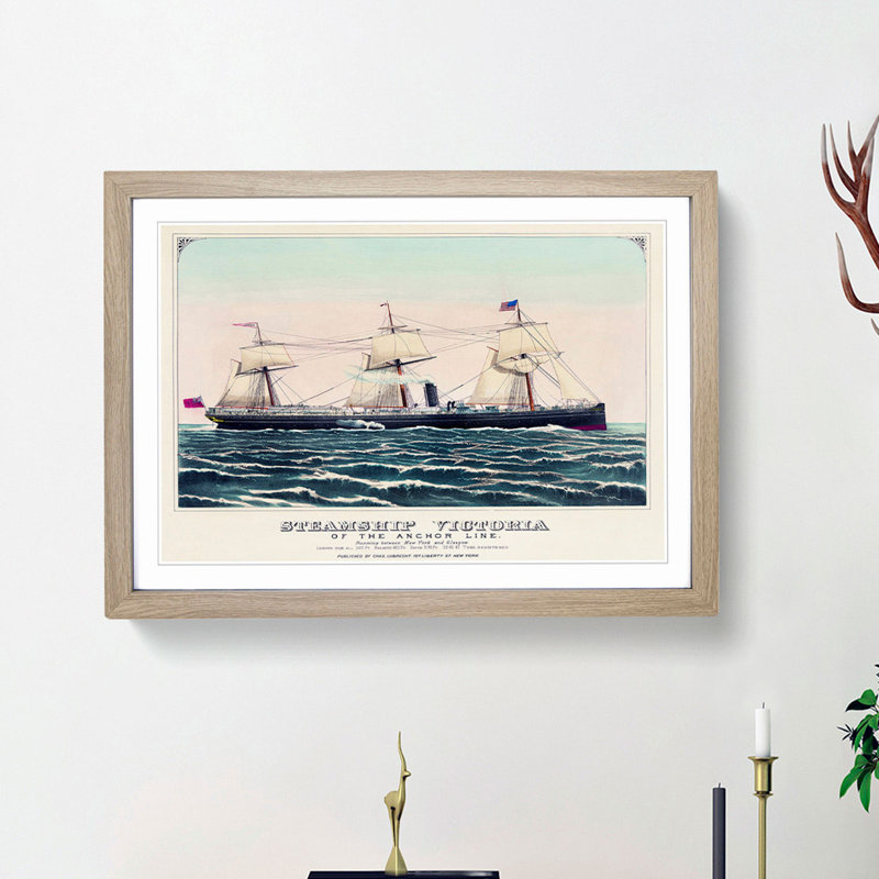 Steamship Victoria of the Anchor Line - Picture Frame Art Print, Oak Framed, 27cm H x 36cm W x 2cm D
