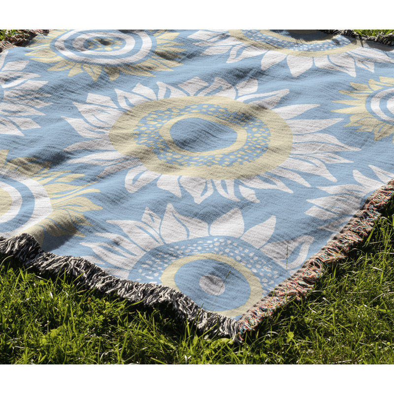Jeté en coton Frannie Sunflowers, Ciel, 60 x 60