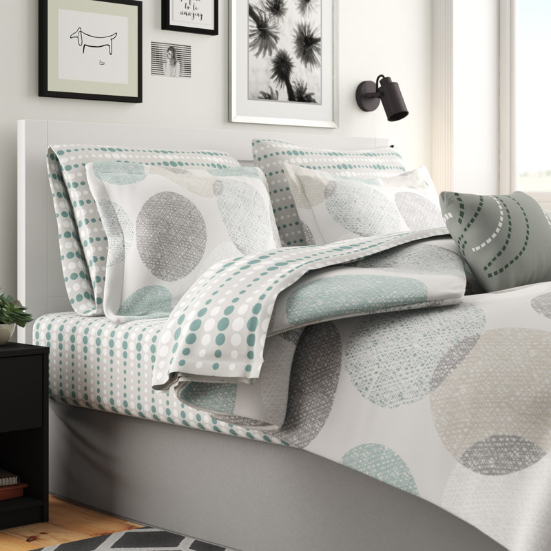 Ensemble d'édredon en coton avec draps Knowles, Grand édredon et 8 pièces supplémentaires, Aqua / Gris