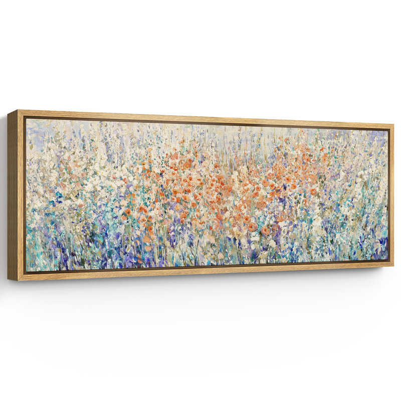 Impressionist Wildflower Meadow Field Landscape Wall Decor Extra Large Pictures Framed Canvas Print Wall Art, 20" H x 60" W