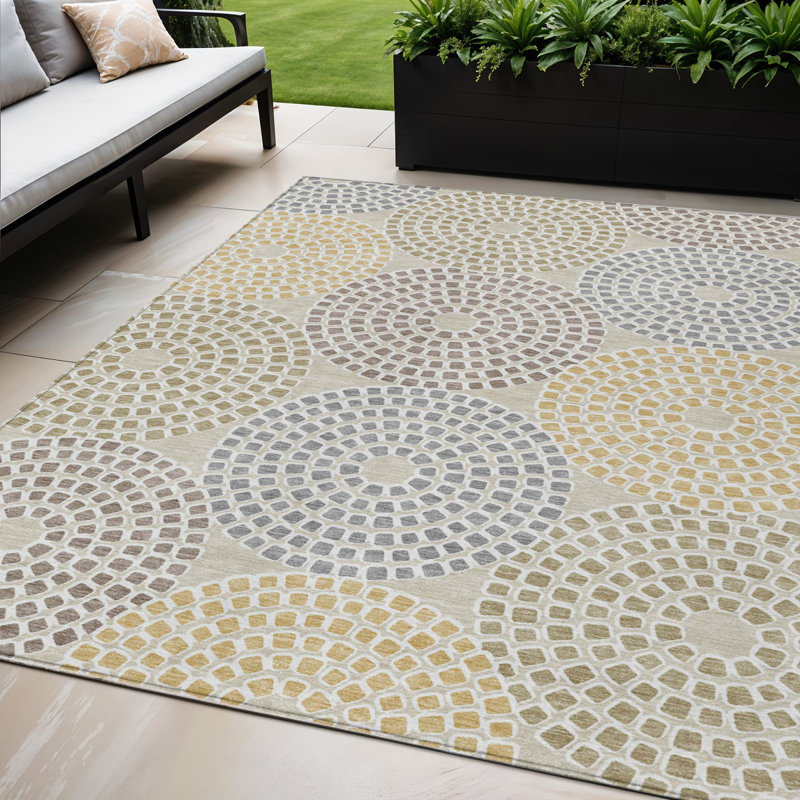 Tapis d'intérieur / extérieur géométrique lavable beige et brun 5 pi x 8 pi