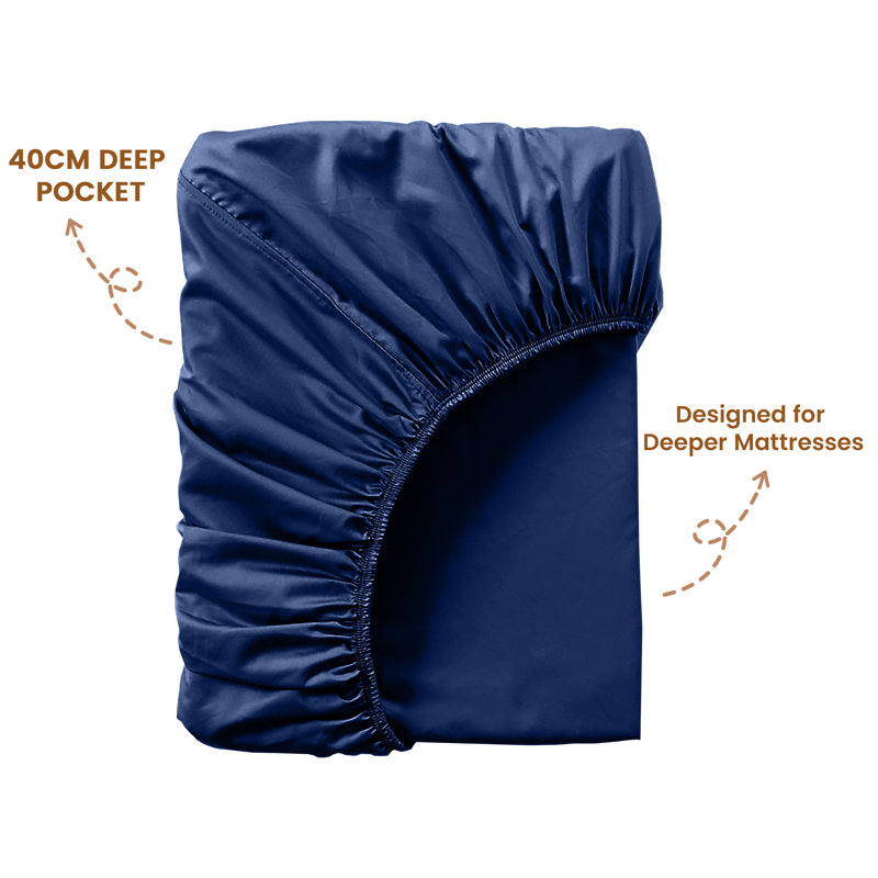 40cm Extra Deep Fitted Sheet - Luxury Microfiber Deep Pocket Bed Sheet Secure Fit, Single (91x190cm), Navy