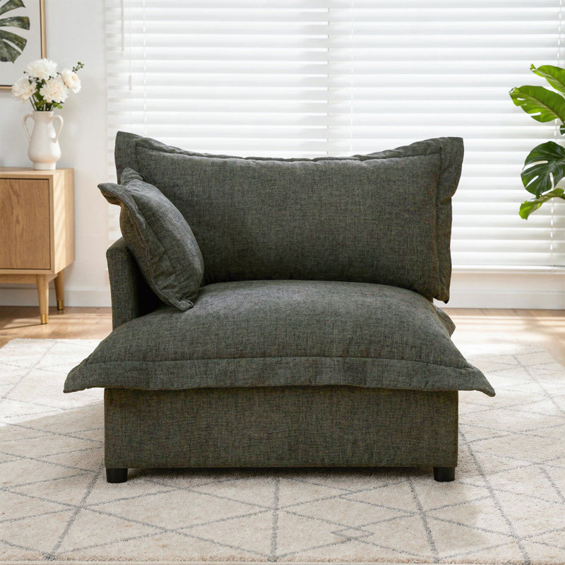 Plush Gray Upholstered Chenille Accent Chair with Oversized Cloud Cushions, Gray