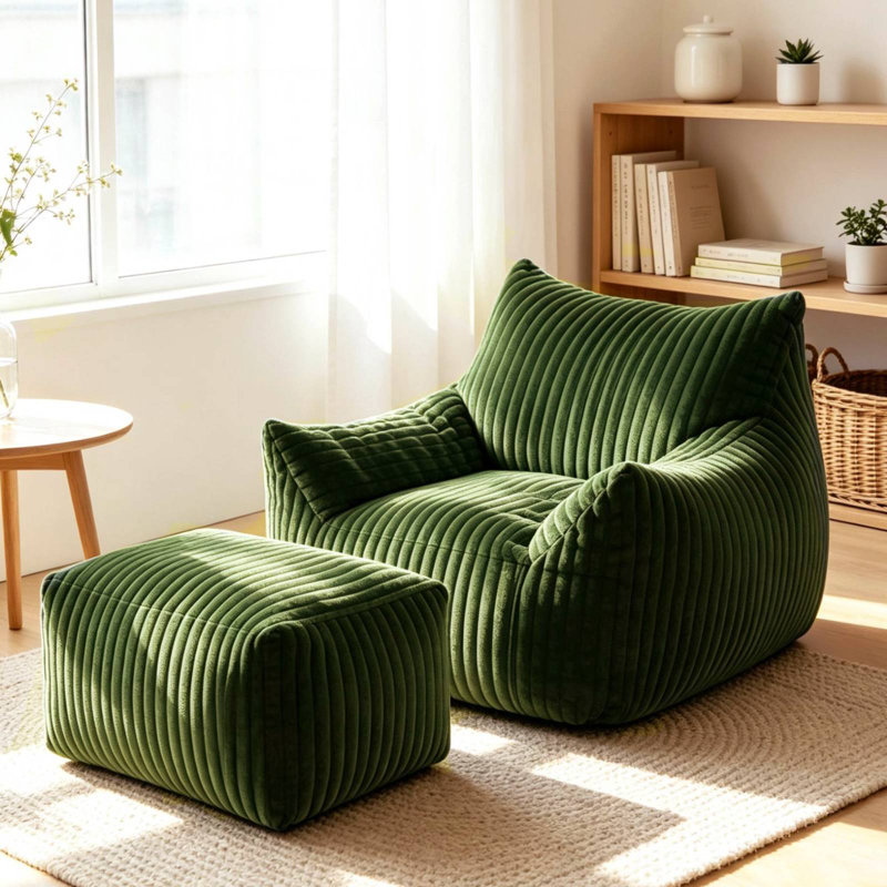Canapé avec repose-pieds Corduroy, Vert