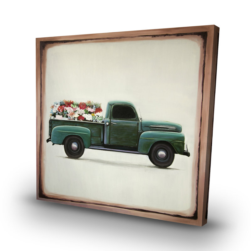 Flowers farm truck - 32"x32" art on canvas
