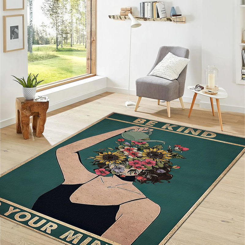 Floral Medley Showcasing a Vibrant Array of Blooms on a Soft Pile Printed Rug Ideal for Adding a Pop of Color and Warmth to Any Room Setting