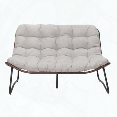 PE Wicker Patio Loveseat Sofa with Thick Cushion