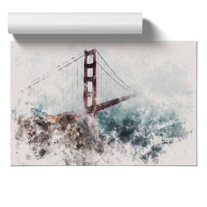 Golden Gate Bridge Watercolour - Frameless Print, 42cm H x 59cm W x 0.1cm D