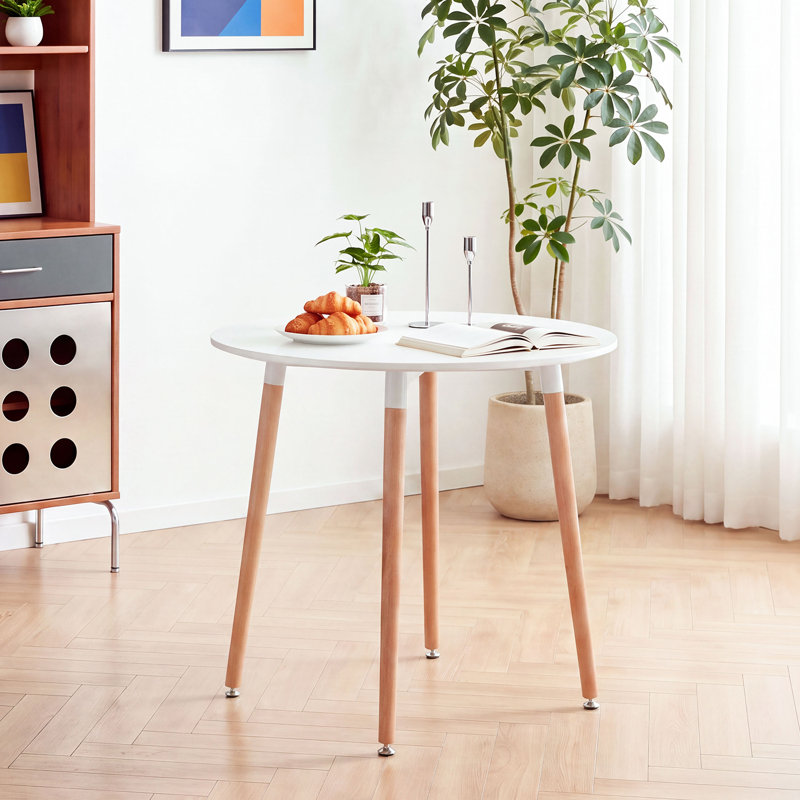 Alfret Round Solid Wood Base Dining Table, 29.13”H x 31.5”L x 19.29”W