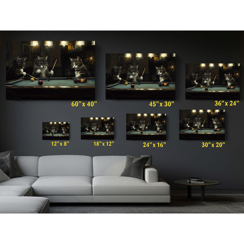 Reproduction d'art sur toile de haute qualité, "chats jouant au billard" - Art mural - cadeau - décoration murale, reproduction de peinture