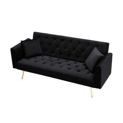 Black Velvet, 71 - Inch Foldable Bed, American Retro Details, Small Bedrooms, 3 Adjustable Settings Inch Foldable Double Bed In Black Velvet, Retro Look, Suitable For Small Living Areas, 2 Seating