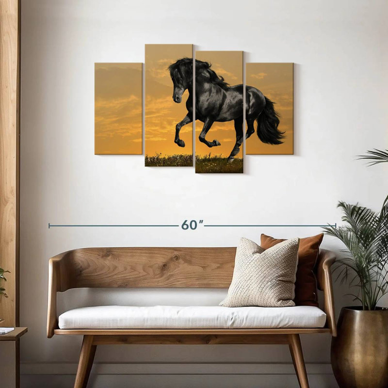 Brampt Black Horse At Sunset, 27'' H x 43'' W