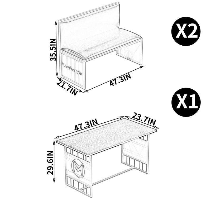 Ensemble de salle à manger rectangulaire l 23,7 po, H 29,6 po x L 47,3 po x l 23,7 po, Argent