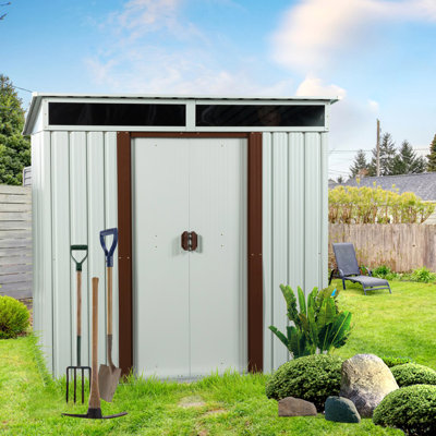 Remise de rangement extérieure en métal avec fenêtre, panneau transparent et accessoires gratuits - Jardin résistant à la corrosion, remise de jardin