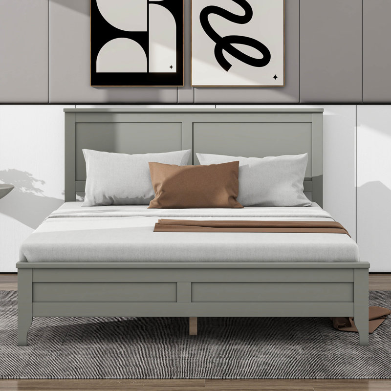 Wood Platform Bed, Gray, Queen