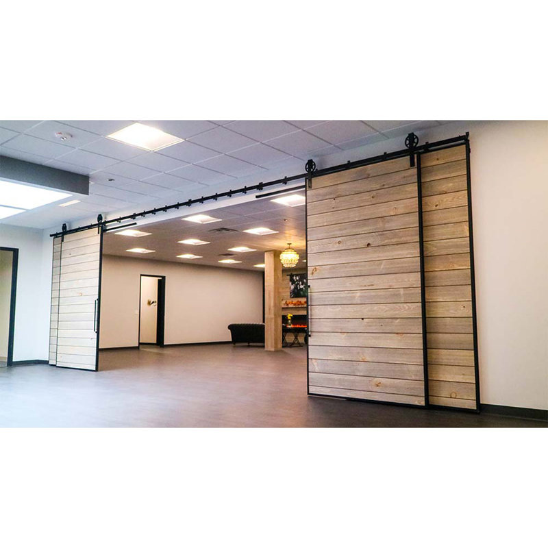 Matte Black Premium Horseshoe Barn Door Hardware Set with 6' Track