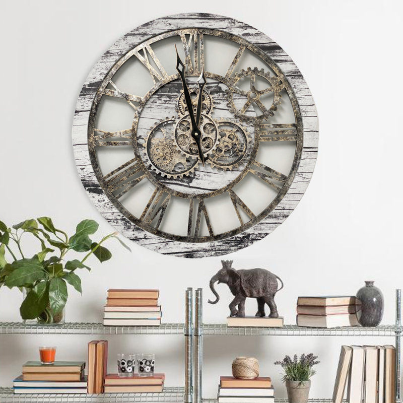 Oversized Grey and White Industrial Gear Wall Clock