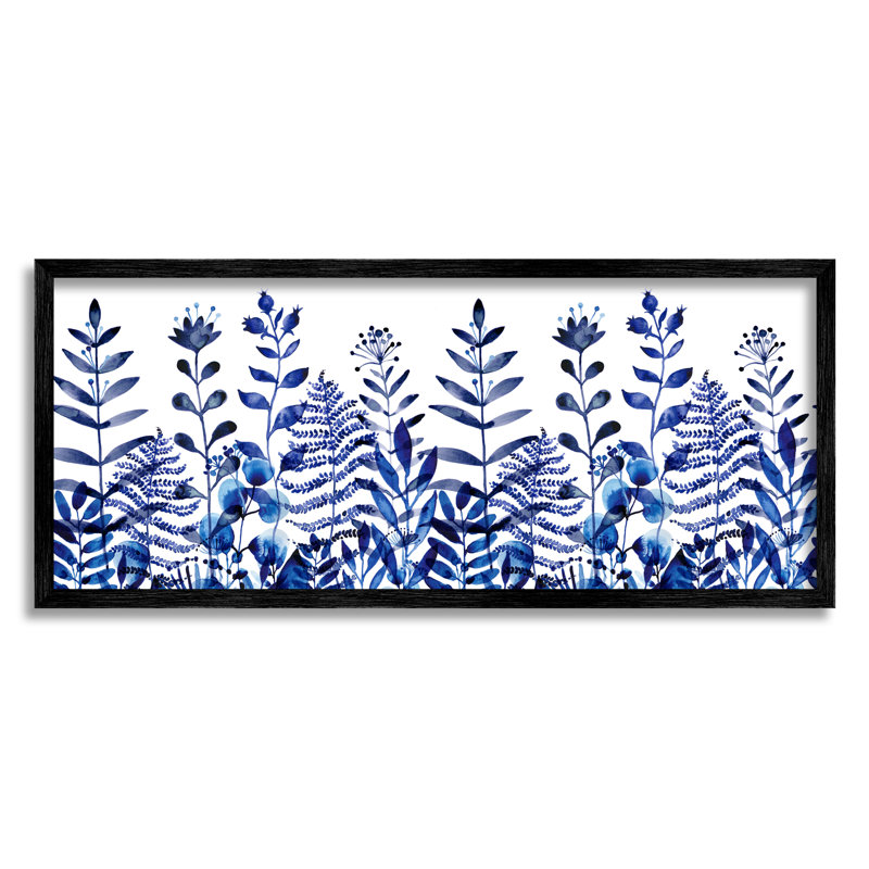 «Blue Sprouting Botanical Herbs» encadré sur bois par Maria sur une peinture, Cadre noir, H 10 po x l 24 po x P 1,5 po
