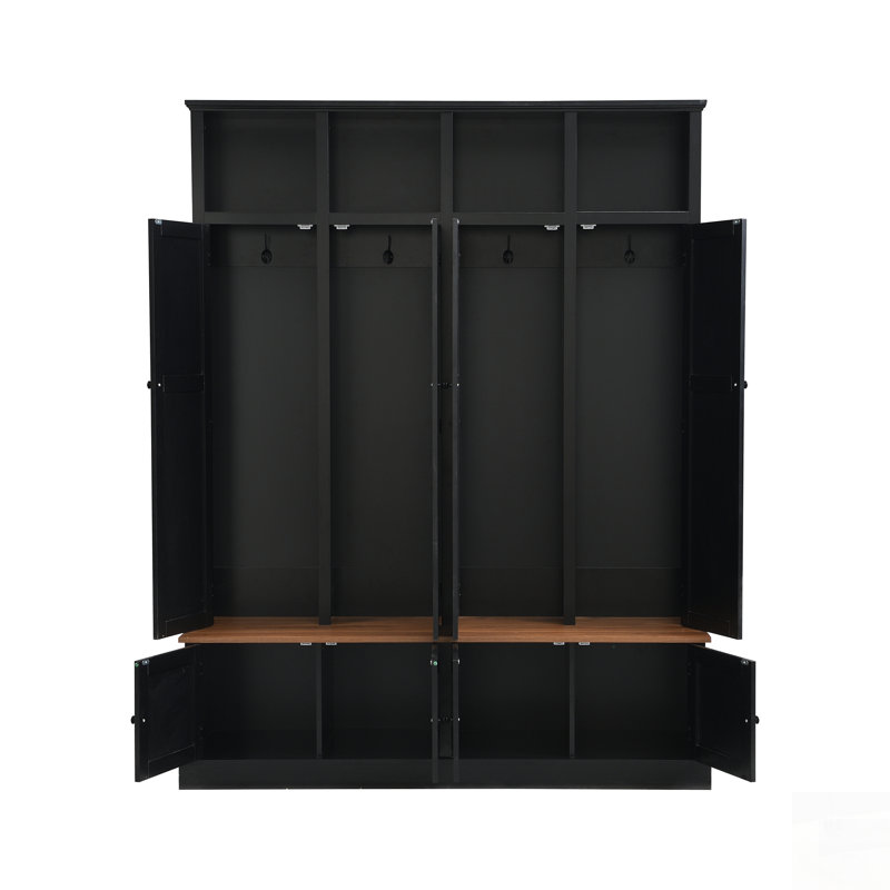 Arbre d'entrée de ferme avec banc et armoire, organisateur d'entrée 4 en 1 avec casiers ouverts et crochets pour le couloir, l'entrée, le salon