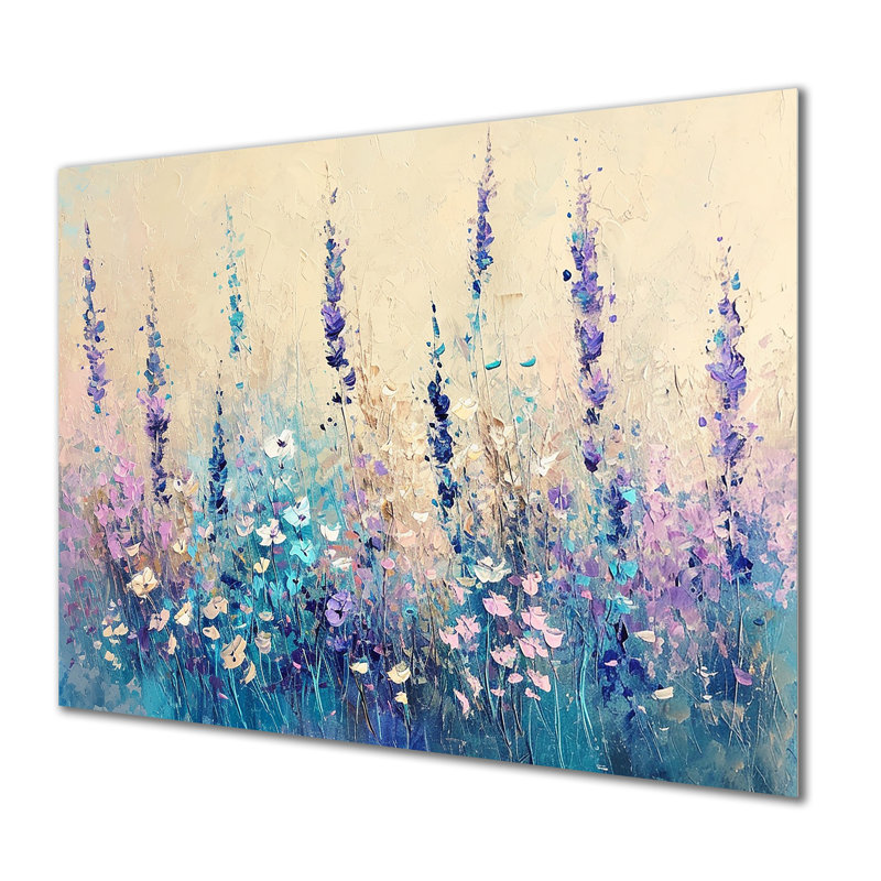 Fleurs mauves et bleues en fleurs - Art mural fleurs sauvages, Toile avec cadre flottant noir, H 24 po x l 32 po x P 1 po