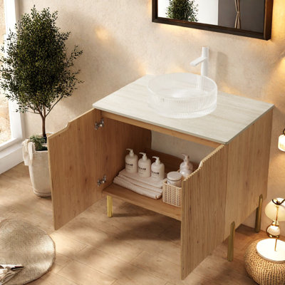 Meuble-lavabo et lavabo modernes en bois, rangement spacieux, design élégant