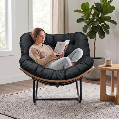 Rocking Chair Cushion, Oxford Fabric Waterproof Wicker Egg Chair Replacement Pad, Papasan Seat Cushion with Ties for Indoor & Outdoor Patio
