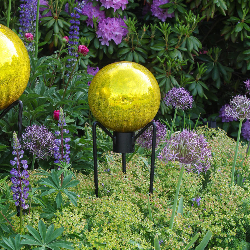 10-Inch Yellow Crackle Glass Gazing Globe