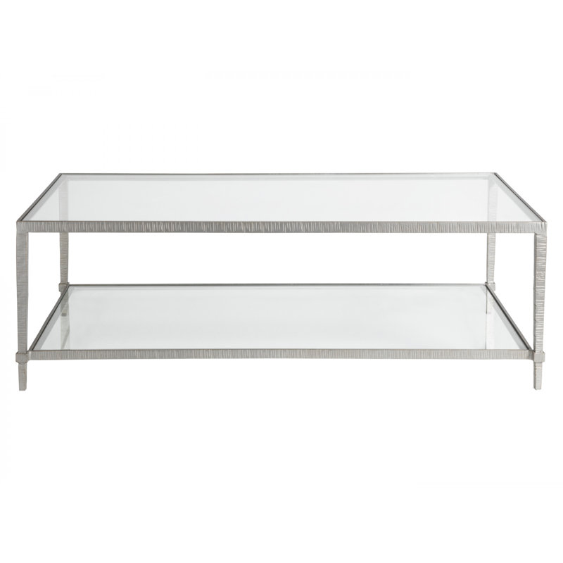Transitional Claret 54" Rectangular Glass Cocktail Table in Silver