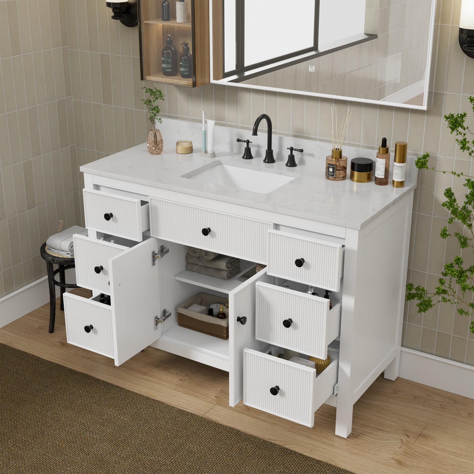 Dee 48" Single Bathroom Vanity, White/Black