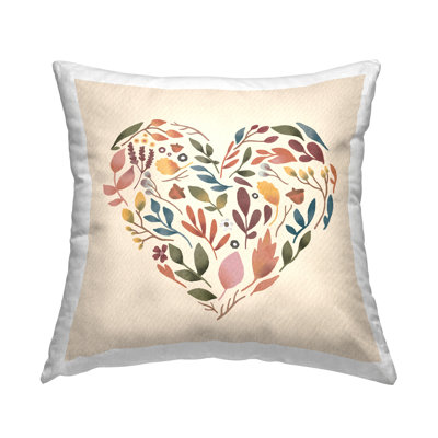 Autumnal Botanicals Heart Shape Casual Design Printed Throw Pillow Design By Laura Konyndyk