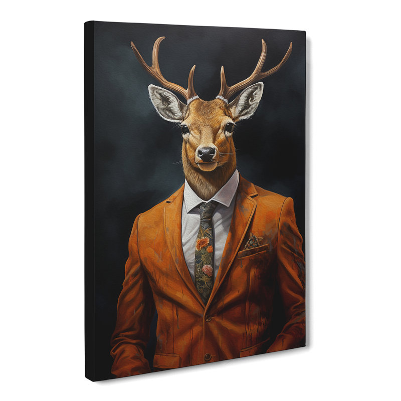 Deer In A Suit - Print on Canvas, 76cm H x 50cm W x 3cm D