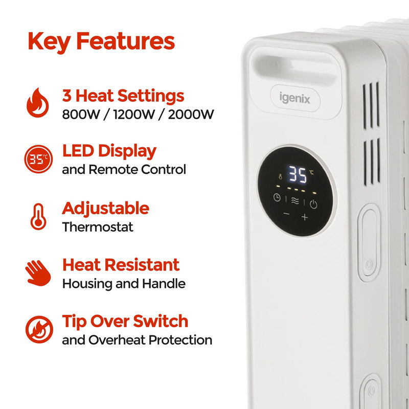 Igenix 2000W Digital Oil filled Radiator, White
