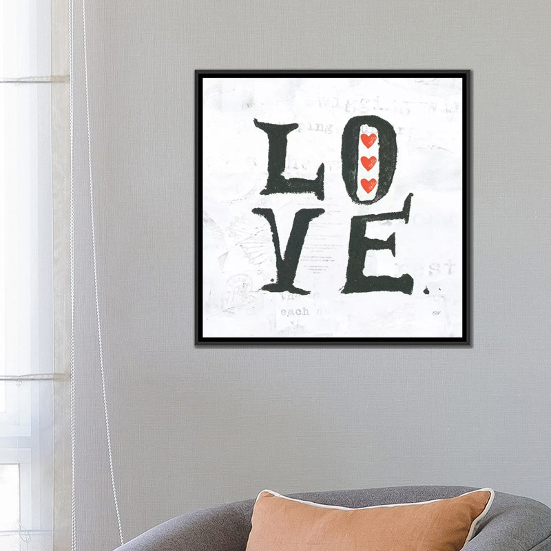"Mots", "Love", art textuel sur toile tendue, H 18 po x l 18 po x P 1,5 po, Toile encadrée noire, Pas de tapis