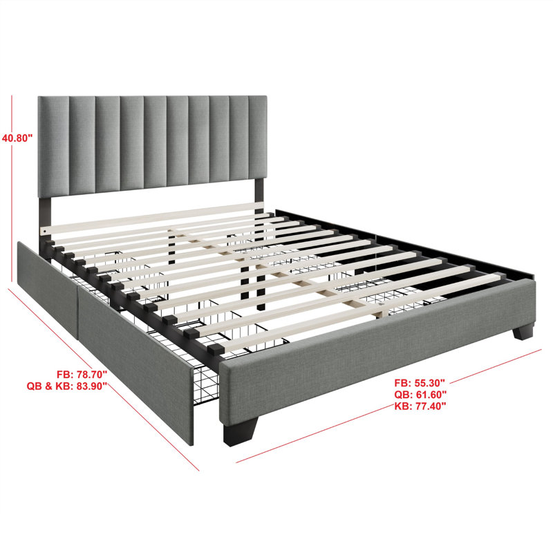 Lit plateforme tapissier avec rangement Kocis, Grand, Gris clair