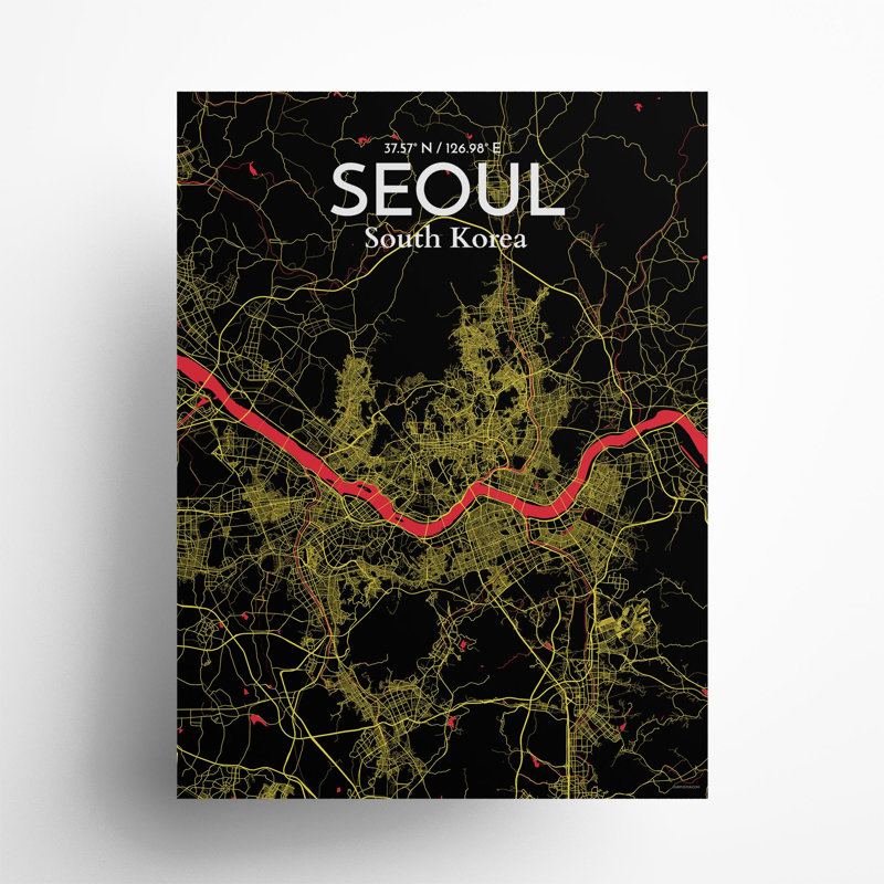 Seoul City Map in Contrast 1 Piece Wall Art, 24cm H x 18cm W x 0.05cm D