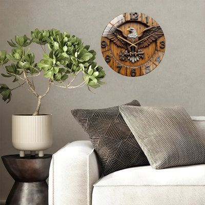 Horloge murale silencieuse en verre trempé de 30 cm, « Horloge murale en bois Aigle », sans tic-tac, fonctionne avec des piles (piles AA non comprises), décoration artistique pour la maison