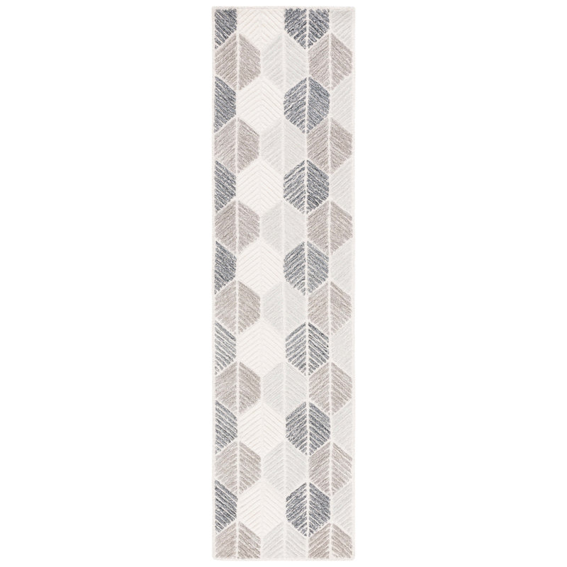Reaksmey Hand Tufted Wool Viscose Cotton with Latex Geometric Rug in Gray/Ivory, Runner 2'3" x 9'