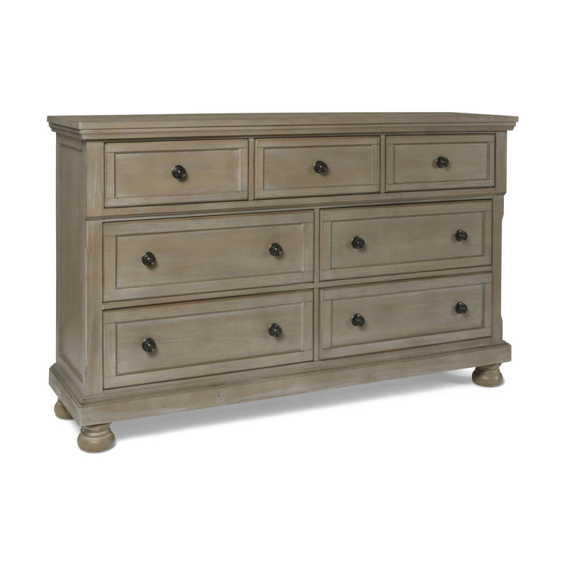 Aceves 7-Drawer Solid Wood Dresser, Pewter