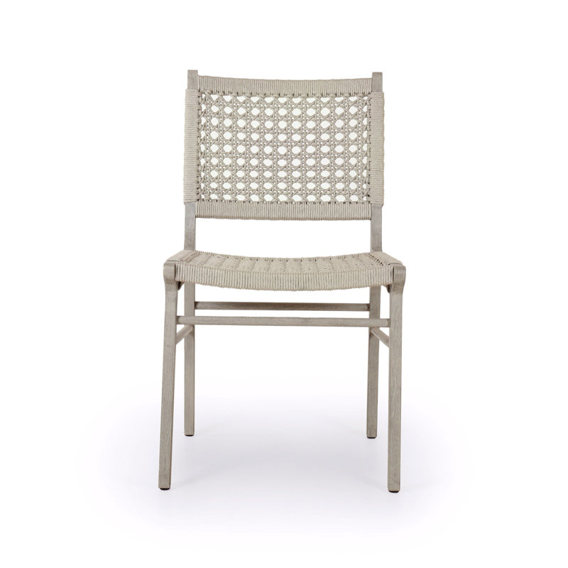 Chaise DELMAR d'extérieur brun délavé, Teck naturel, Corde ivoire