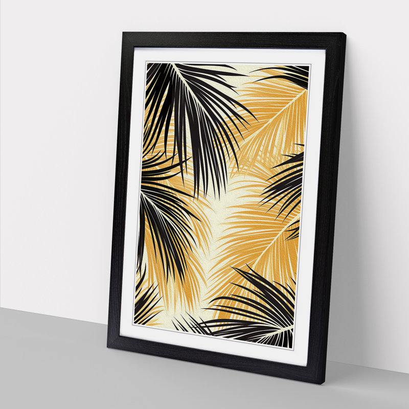Palm Tree Op - Single Picture Frame Print on Wood, 46cm H x 34cm W x 2cm D, Black Framed