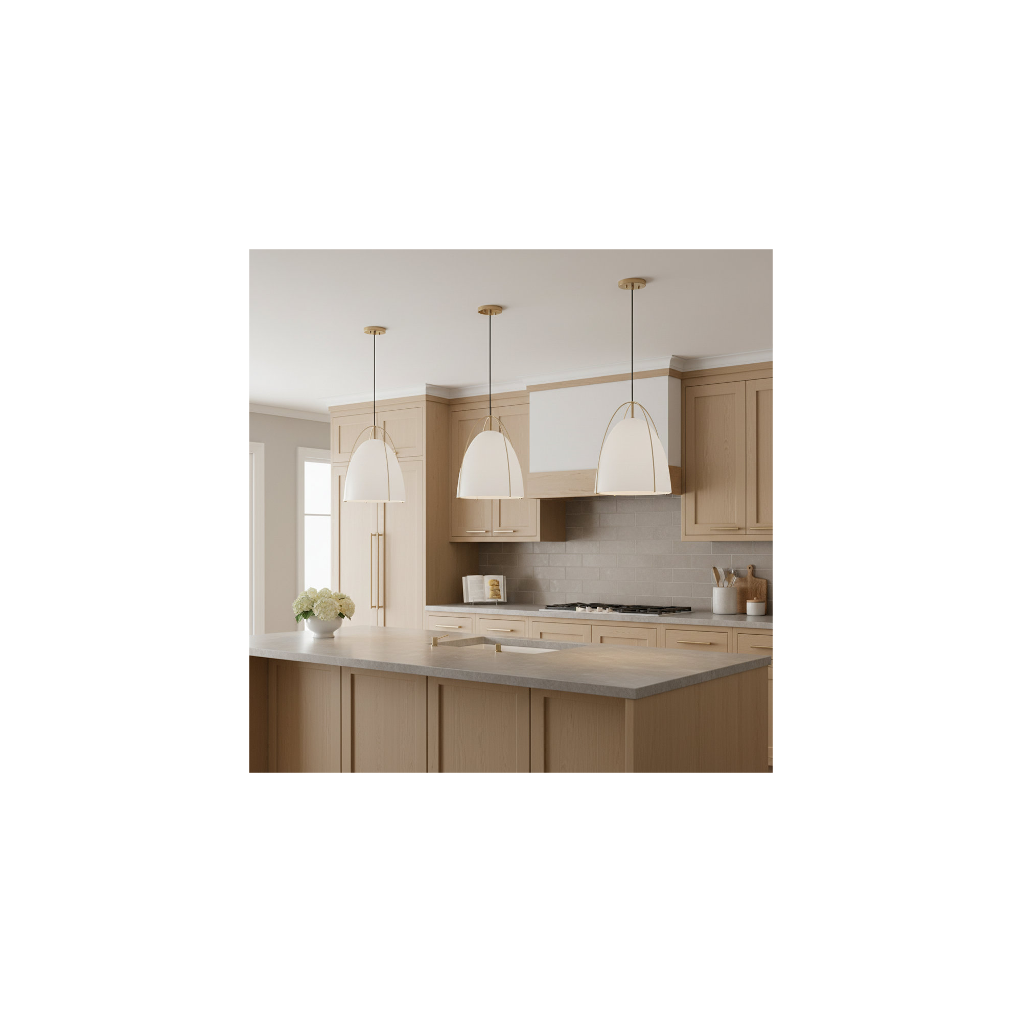 Nikki Single Light Metal Steel Dimmable Pendant, White, 19.13" H x 15.38" W x 15.38" D, Satin Brass